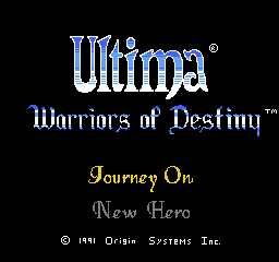 Ultima - Warriors of Destiny Title Screen
